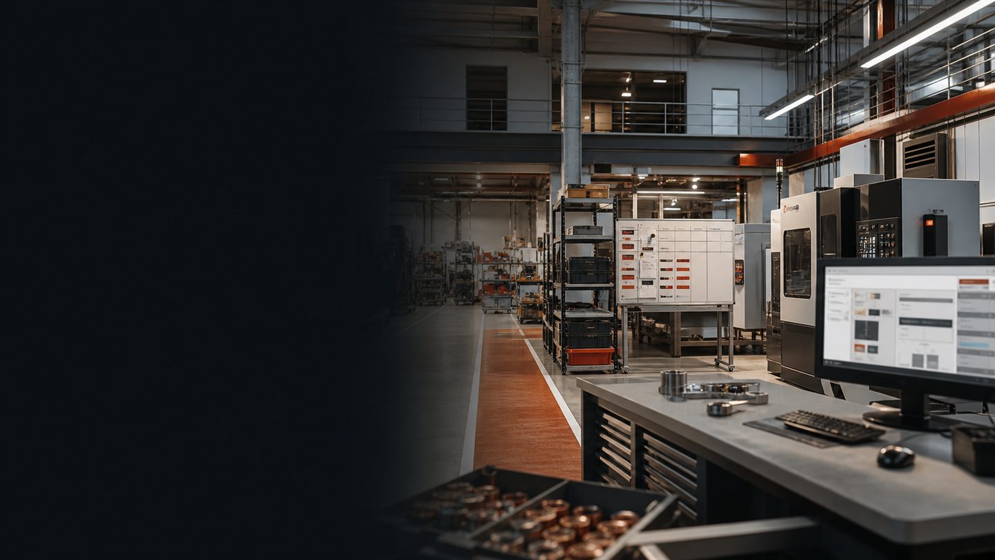 Singapore manufacturing operations room with production dashboards and CNC machines